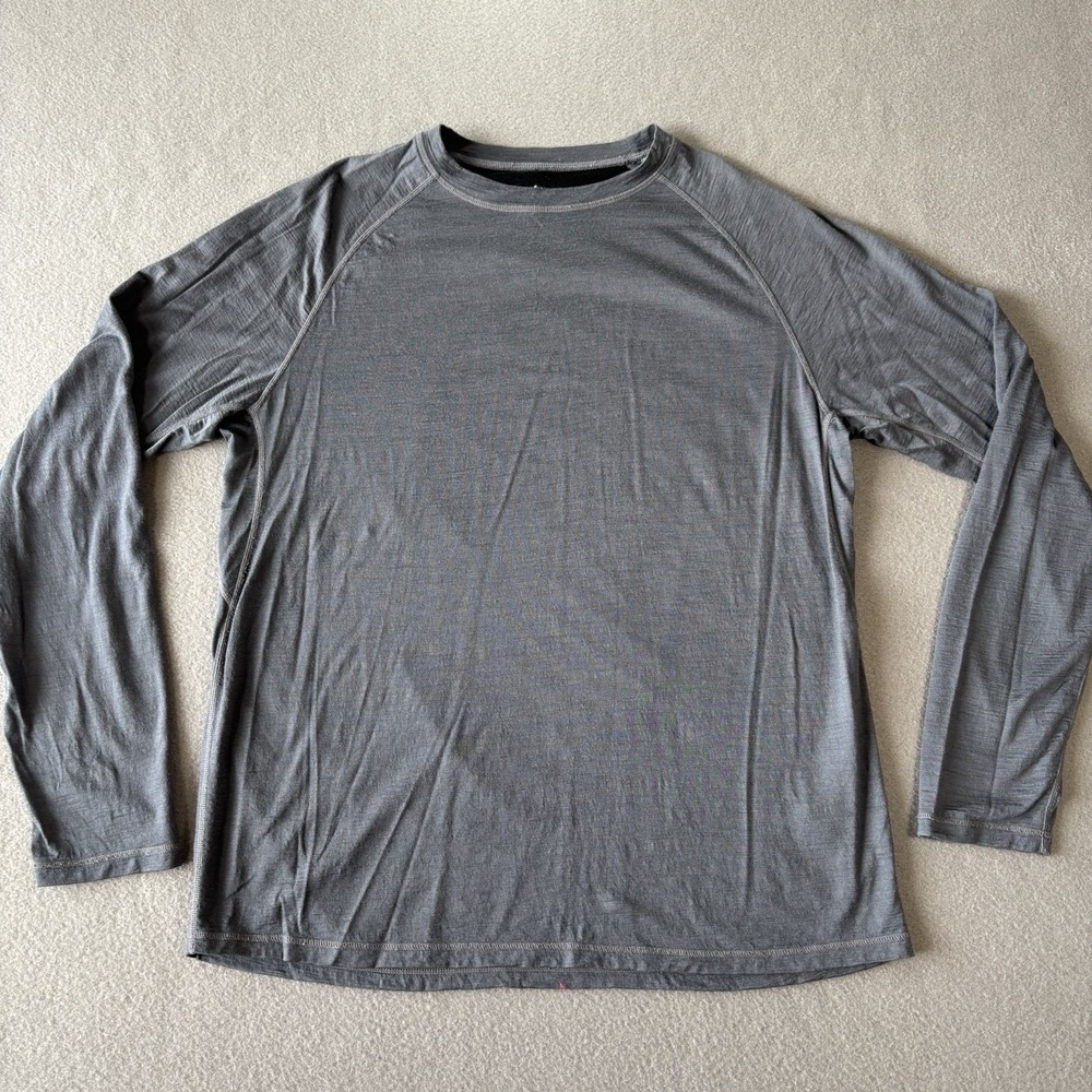 True North Long Sleeve‎ Shirt Mens Large Navy Gray 100% Merino Wool Base Layer